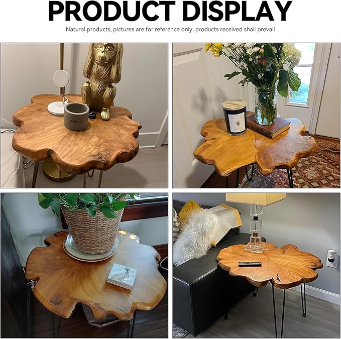 19.5 Inch Live Edge Side Table, Wood Small End Table