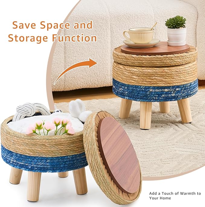 Cpintltr Storage Ottoman Poufs Handwoven Footstool Natural Seagrass Round