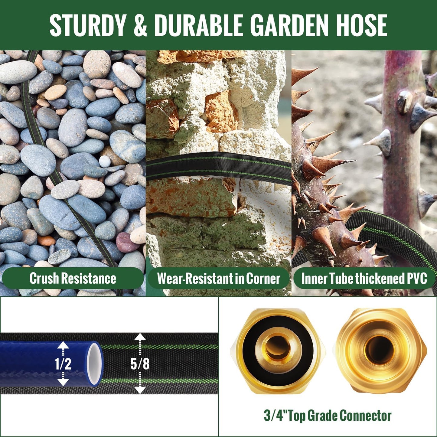 Garden Hose 50ft Flexible Water Hose Non-Expandable High Pressure Kink-Free Leakproof Durable Portable Lightweight Outdoor Yard Lawn Black Fabric Watering Hose with 3/4" Aluminum Fittings
