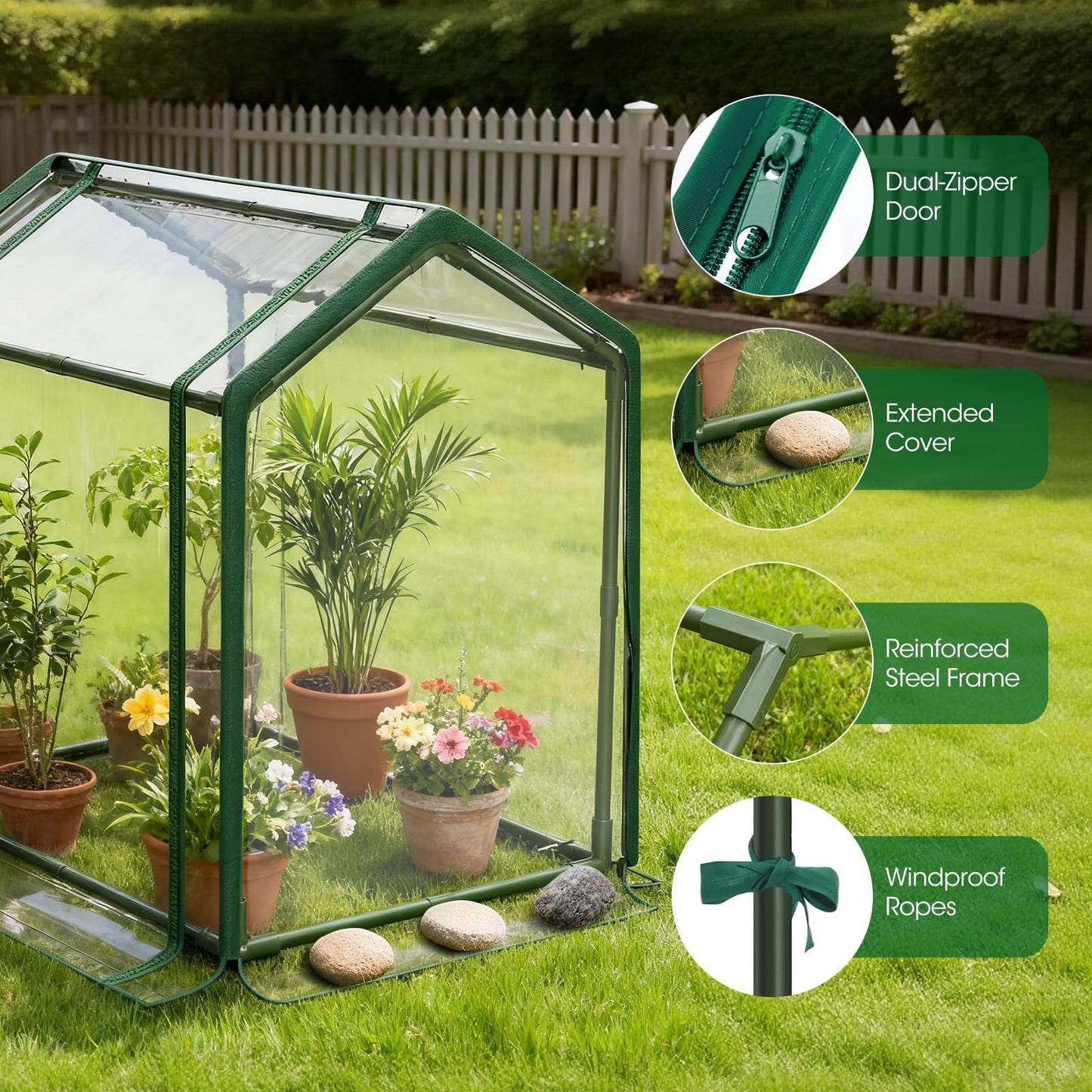 Mini Greenhouse with Zippered Doors & Roll-up Windows, Elevated Bottom Portable Plant Hot House with Durable PVC Cover, Water Resistant, UV Protected for Outdoor Flowers, Vegetables
