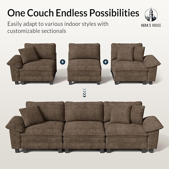 HERA'S HOUSE 124" Modular Sectional Sofa, Oversized L Shaped Couches