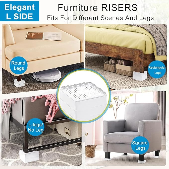 Bed Risers 1 inch, 2 inch, 3 inch, 4 inch Heavy Duty, Adjustable Furniture Riser