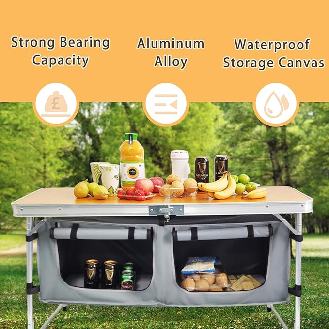 CampLand Outdoor Folding Table Aluminum Lightweight Height Adjustable