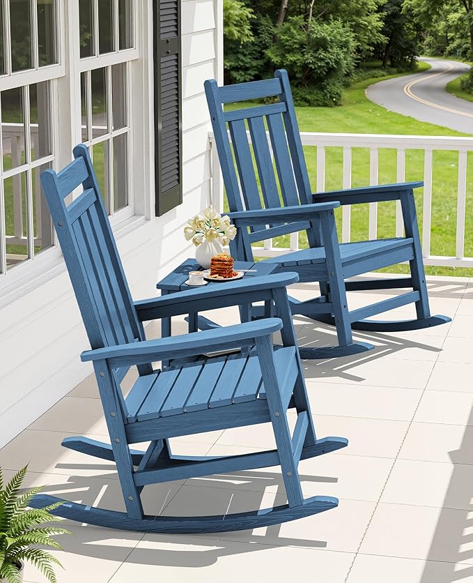 KINGYES Oversized Outdoor Rocking Chair Set of 2, All-Weather Patio Rocking