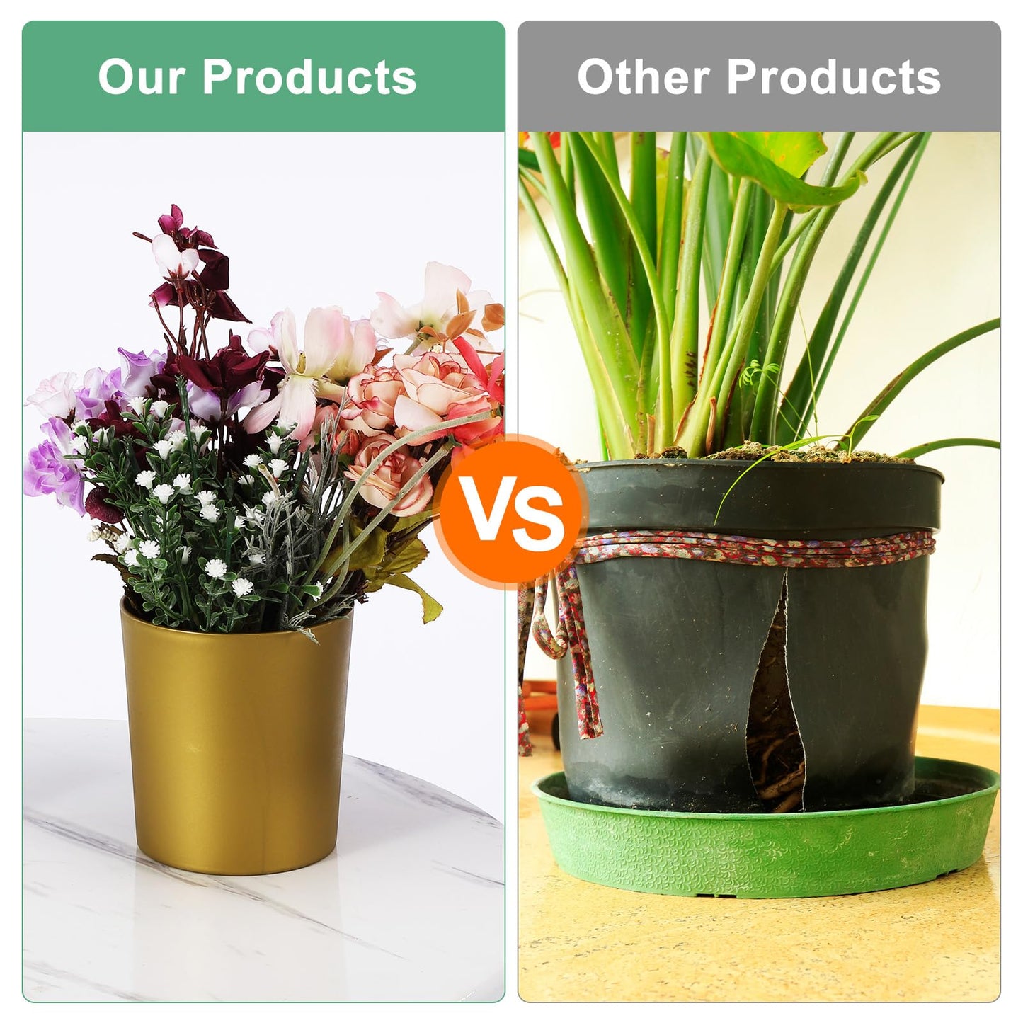 M METERXITY 8-Pack Plastic Plant Pots, 4 Inch Plastic Planters Round Flower Planter Containers Flower Pots for Indoor/Outdoor/Garden, Plant Holder [Gold Tone]