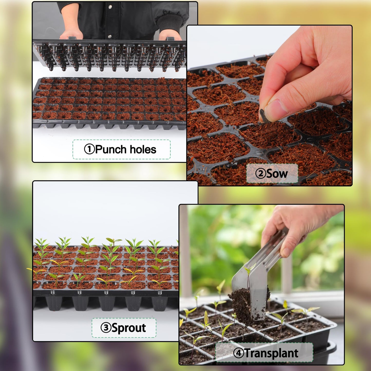 Oscorna (20Pack) 72-Cell Seed Starter Trays with Dibber, 10 Pack Nursery Starting with Base Tray, 72 Hole Soil Digger for Setting Out Quickly, Seedling Planting Tray, Germination Kit Trays Reusable