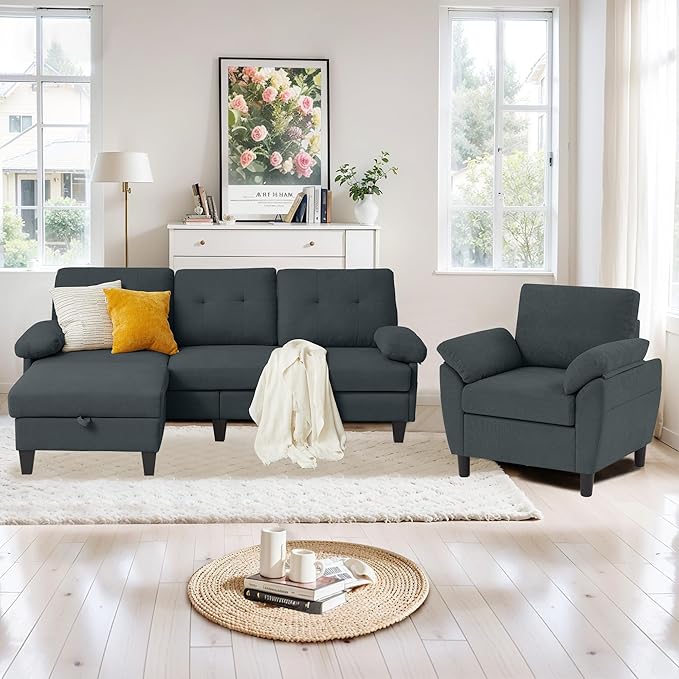 2 Piece Sectional Sofa Set, 3 Seat L Shaped Couches
