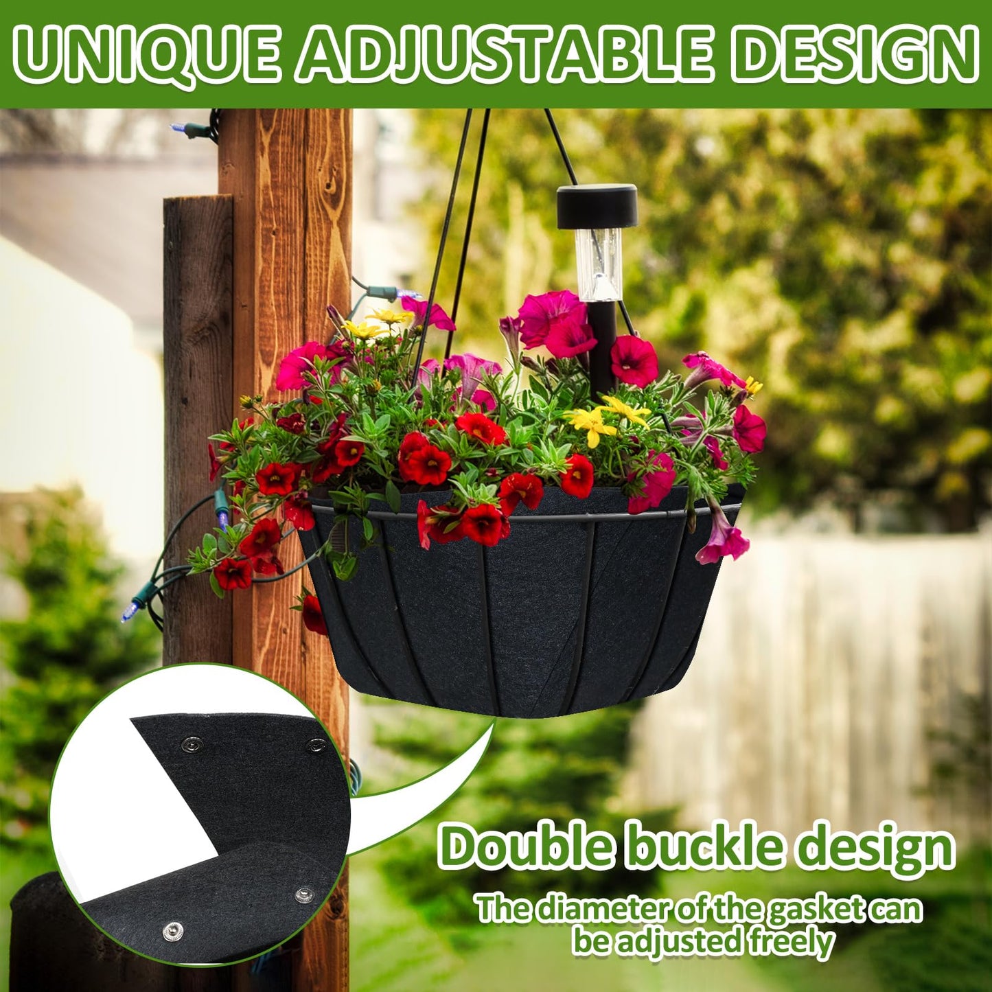 AHFCANG 14Inch Round Fabric Planter Liners (4pcs), Felt Flower Pot Liners for Hanging Baskets, Planter Liner for Garden Flower Vegetables Plant Indoor/Outdoor (Black)
