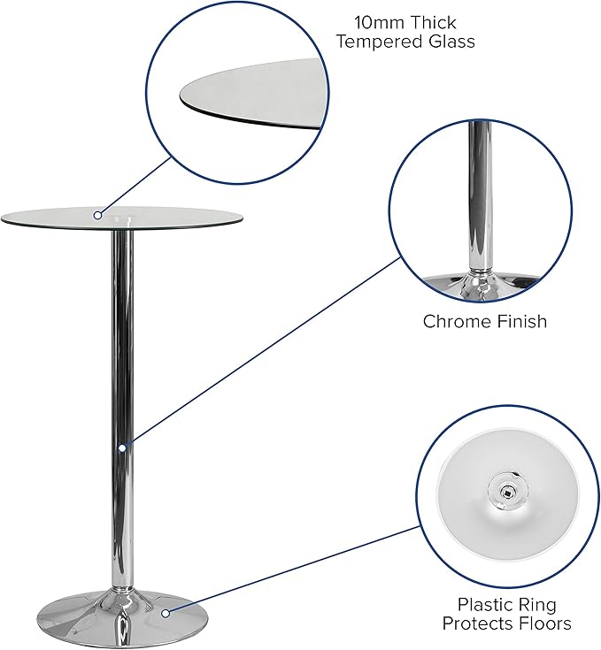 Flash Furniture Kenneth Commercial 23.5" Round Tempered Glass Table