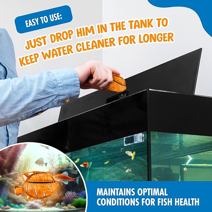 Clarence the Clarifier Fish - 2 pk, Orange - Aquarium Treatment, Clear Cloudy Fresh-Saltwater, Fish-Plant Safe, 10gal Tank Maintenance Each