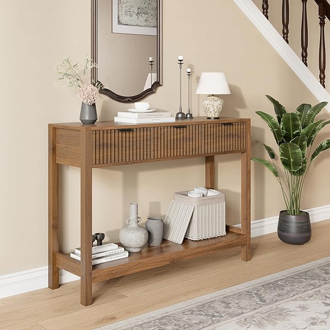Nasonet Fluted Console Table, Wooden Sofa Table