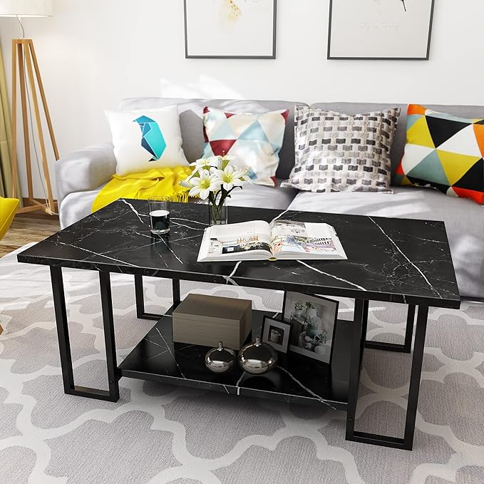 AWQM Marble Coffee Table, Faux Marble Top Rectangular Coffee Table