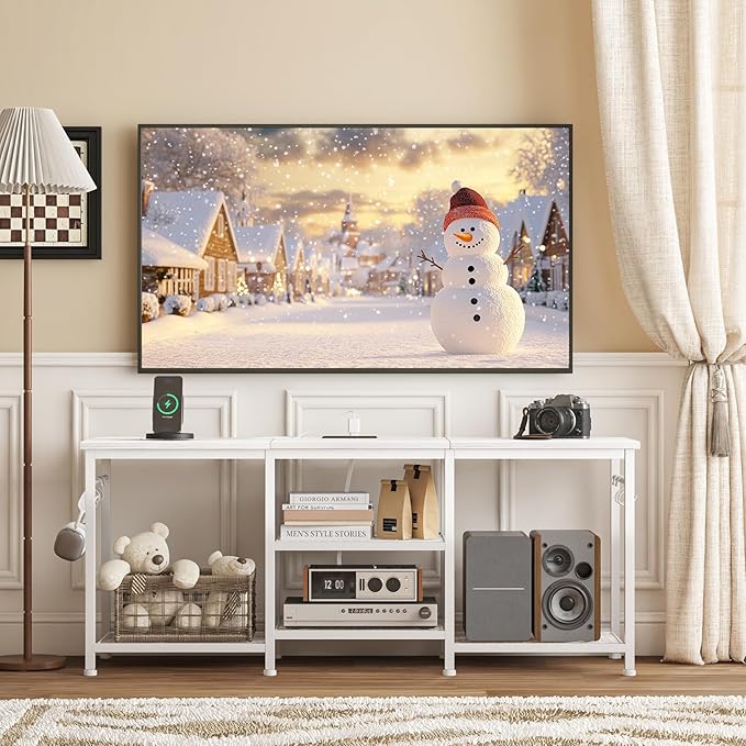 YGEOMER White TV Stand for Up to 55 Inch Tvs, Entertainment Center