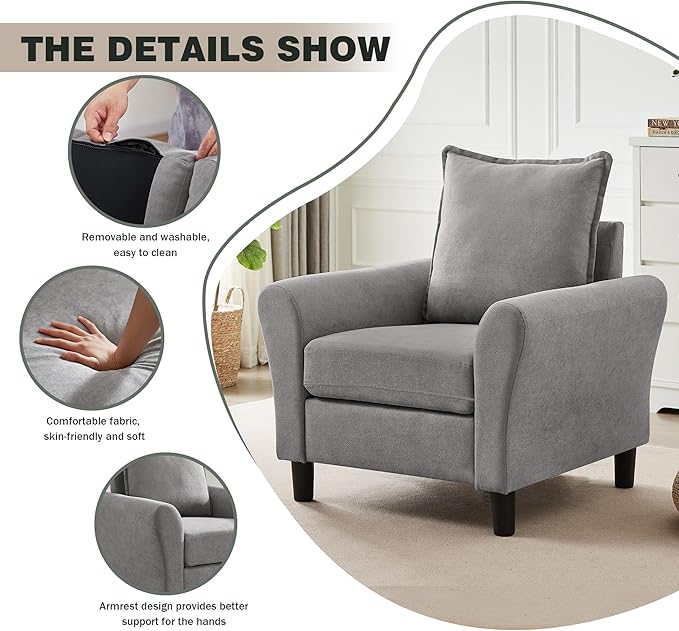 Mid-Century Accent Chairs Set of 2, Modern Linen Fabric Armchair