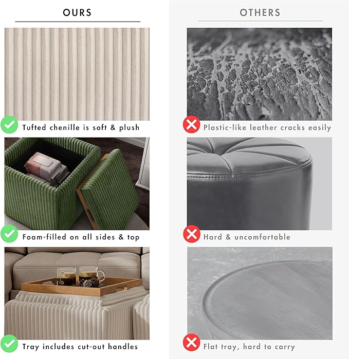 Furniture of America Lennox Modern Chenille 17-inch Square Storage Ottoman