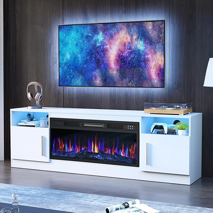 PRETZI Fireplace TV Stand with 36" Fireplace Up to 80" TVs, Remote Control