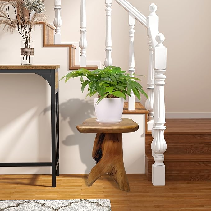 Brefhome 18.9" Tall Cedar Tree Stump Stool, Natural Wood Side Table,