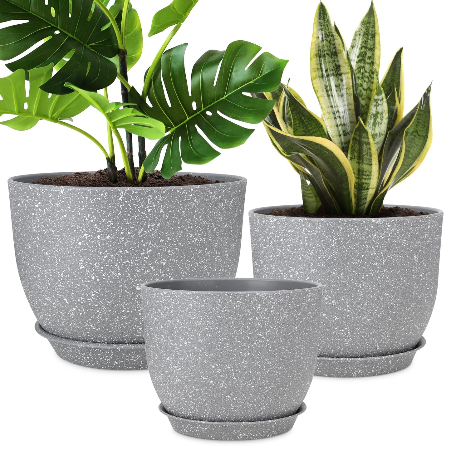YNNICO Plant Pots 12/10/9 inch Set of 3, Flower Pots with Multi Mesh Drainage Holes, Large Planters for Indoor Outdoor Garden Plants and Flowers. (Gray)