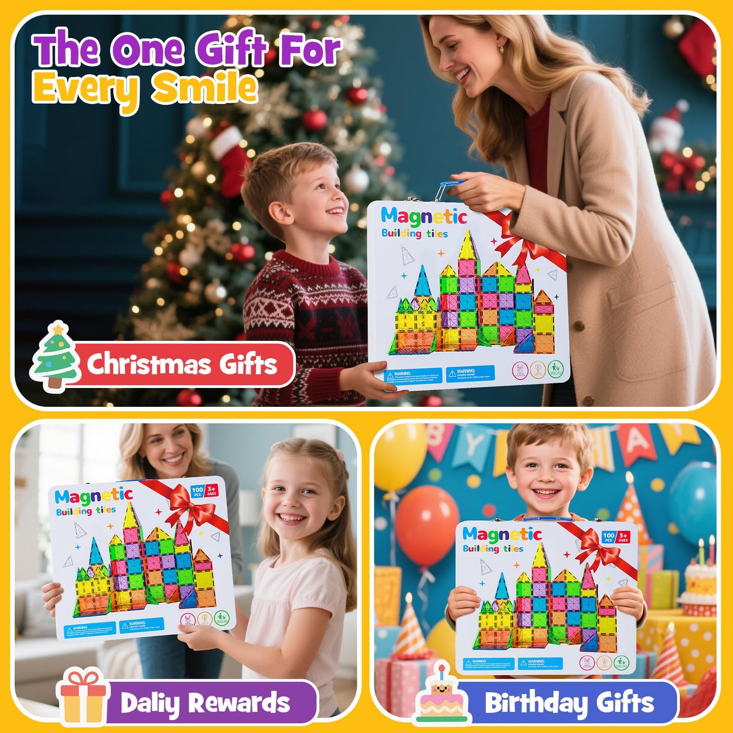 MEIQ 100Pcs Premium Magnetic Tiles Toys Set with Sturdy Iron Case, STEM Educational Building Blocks for Kids Ages 3-5 4-8, Montessori Sensory Toys, Creative Birthday Gifts for Toddler Boys & Girls