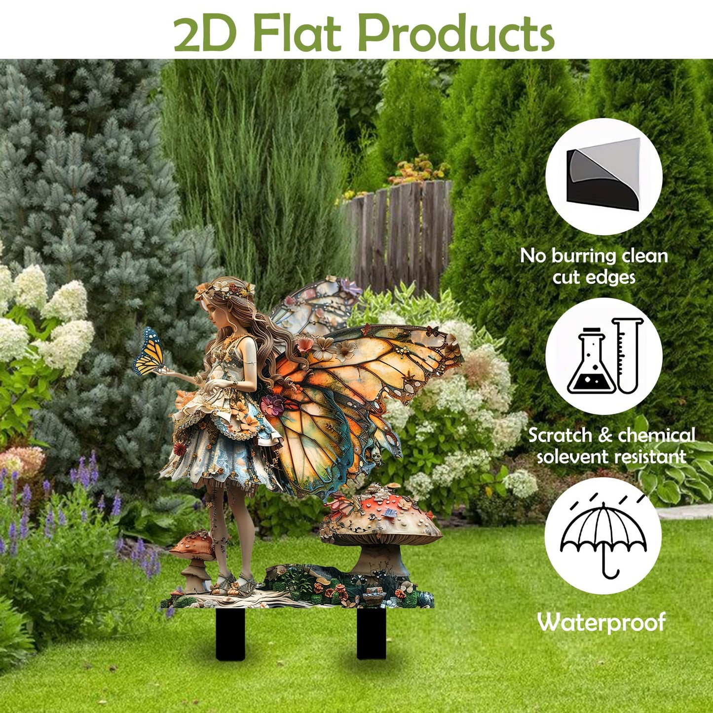 Beciway Bohemian Style Butterfly Fairy Garden Stake, 2D Flat Acrylic Outdoor & Indoor Yard Sign, Fairy Garden Decor Panel for Lawn, Plants & Pots, Elf Garden Accessories