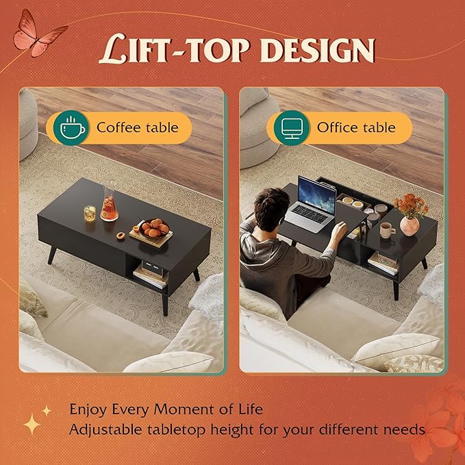 WLIVE Coffee Table for Living Room, Lift Top Coffee Table