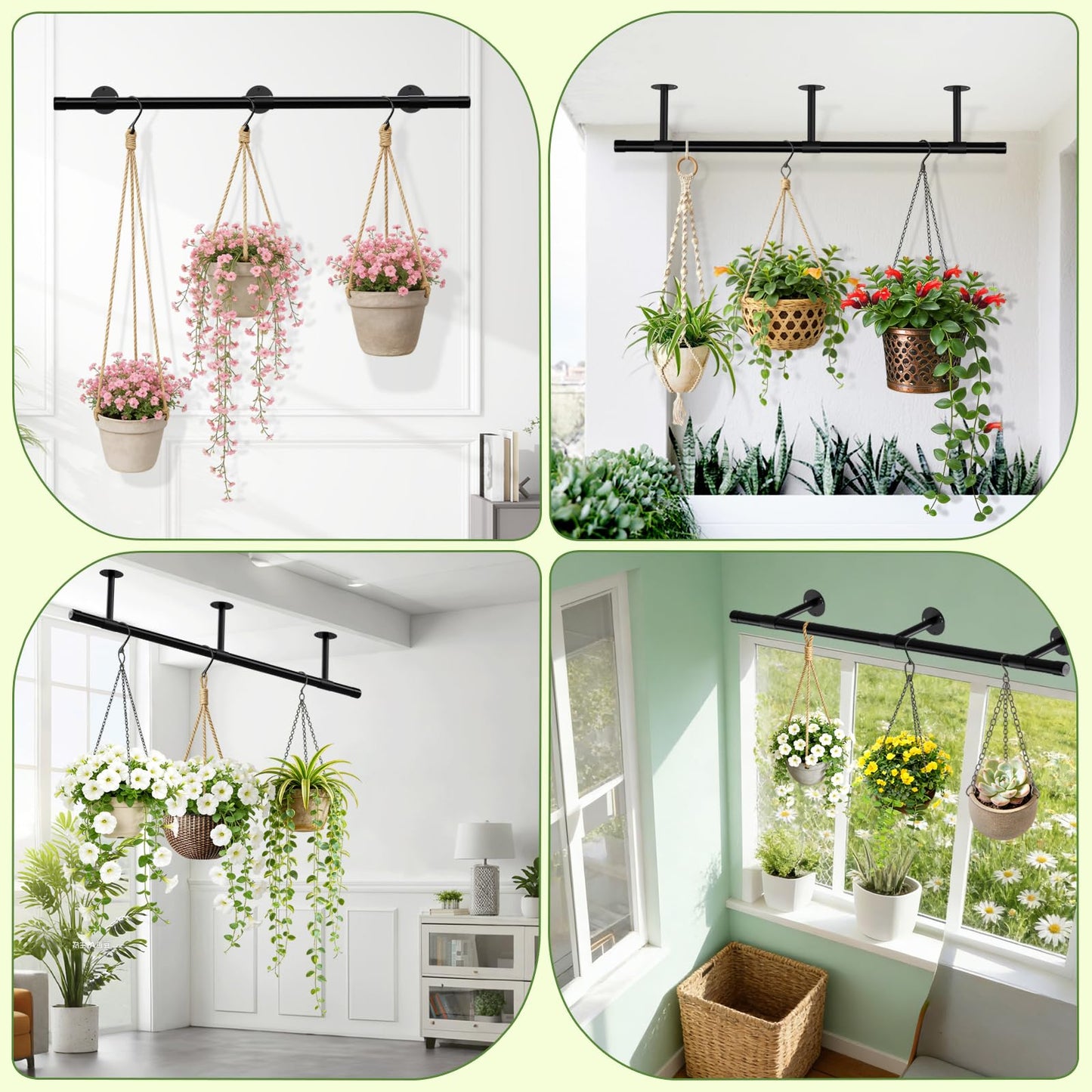 SUTINE Plant Hanging Rod, 62 Inch Plant Hanger Indoor for Window Ceiling, Heavy Duty Hanging Planters for Indoor Plants, Black Wall Plants Holder, Window Plants Shelves Pot/Chain/Plant Not Included