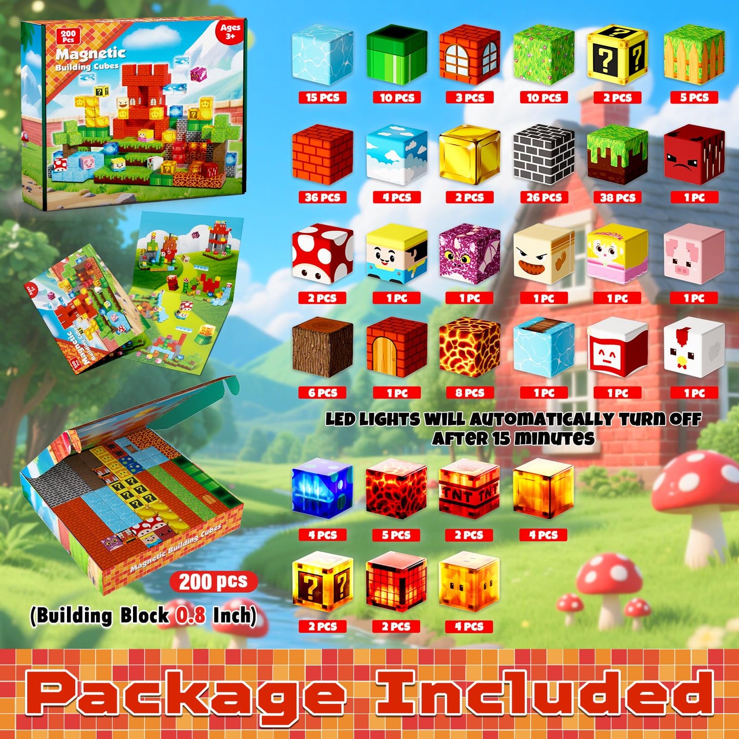 Magnetic Blocks with Light Blocks - 200PCS Magnetic Blocks for Kids Ages 4 5 6 7 8+, Magnetic Building Blocks, STEM Montessori Sensory Toys for Kids, Birthday Gifts for 8-12 Years Old Boys Girls