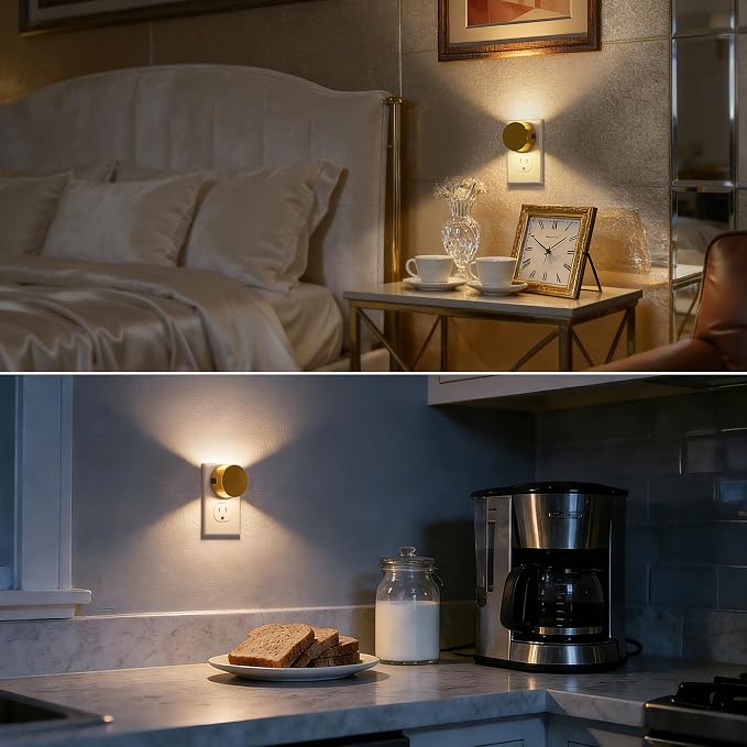 Briignite Night Lights Plug into Wall [2 Pack], Dusk to Dawn Sensor Nightlight, Brightness Adjustable, 3000K Soft White, Dimmable Plug in Night Light for Bedroom, Hallway, Stairs, Kitchen
