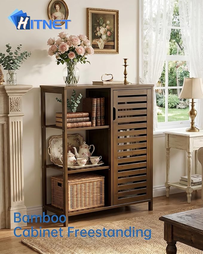 HITNET Bathoom Storage Cabinet, Bamboo Floor Cabinet