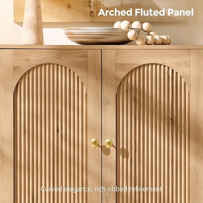 IFBUY Modern Sideboard Buffet Cabinet, 92.63" W Fluted Arched Buffet Cabinet