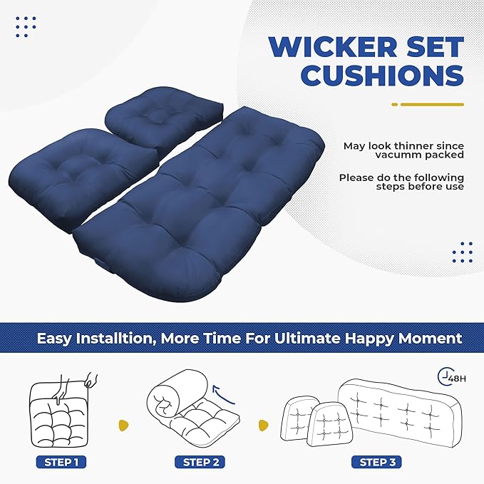 DANGHOOGY Wicker Chair Cushions, Waterproof Outdoor Loveseat Cushions
