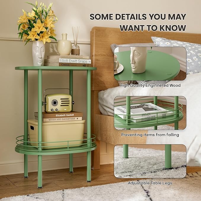 Green Side Table Set of 2, Small Modern Round Side Table