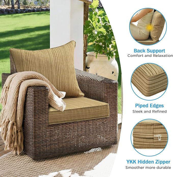 Outdoor Deep Seat & Back Cushion Set, 24 x 24 Inch Water Repellent and Fade