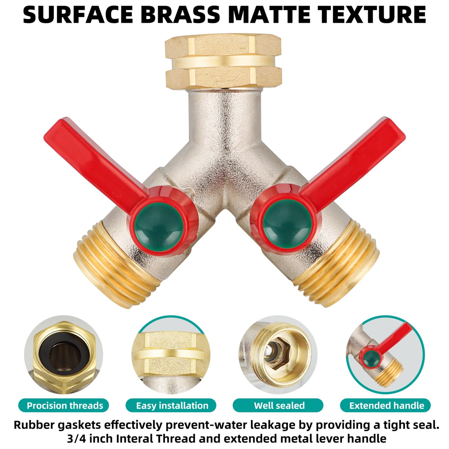 DINGBAI Garden Hose Splitter High Flow, 3/4”GHT Inlet Brass Heavy Duty Full Flow Hose Splitter 2-Way, Hose Y-Valve Faucet Splitter, Runner and Large Outlet with Extended Handle.