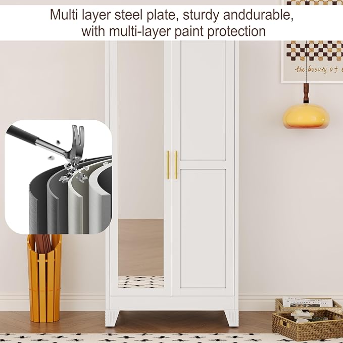 71" Metal Armoire Wardrobe Closet, Steel Clothing Storage Cabinet