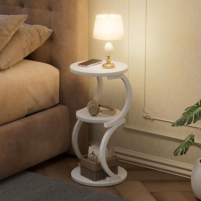 JUSTOGO Small Round Side Table, 3-Tier End Table