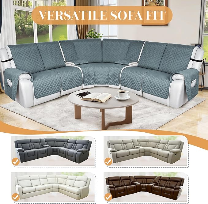 HDCAXKJ 100% Waterproof Reclining Sectional Couch Covers L Shape Recliner Sofa
