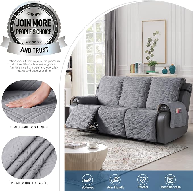 TAOCOCO 100% Waterproof Recliner Sofa Cover, Non Slip Split Couch Covers