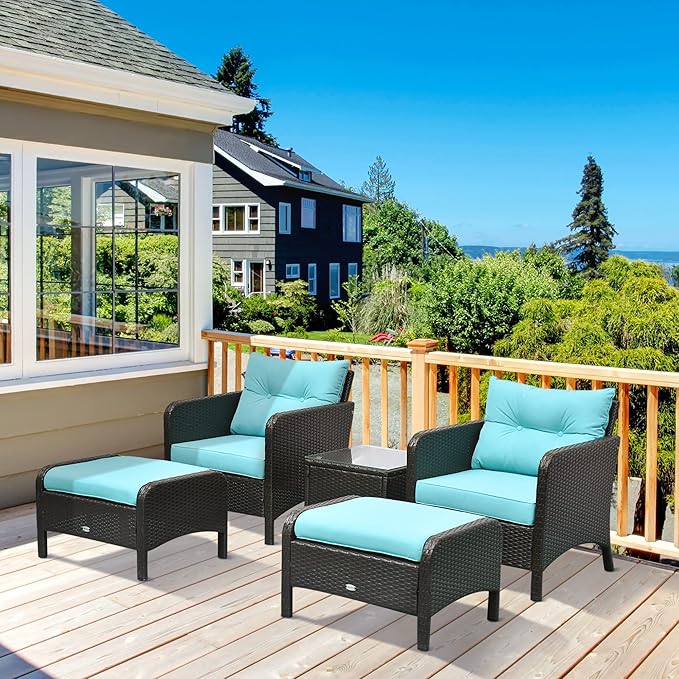 Outsunny 5 Pieces Rattan Wicker Lounge Chair Outdoor Patio Conversation Set