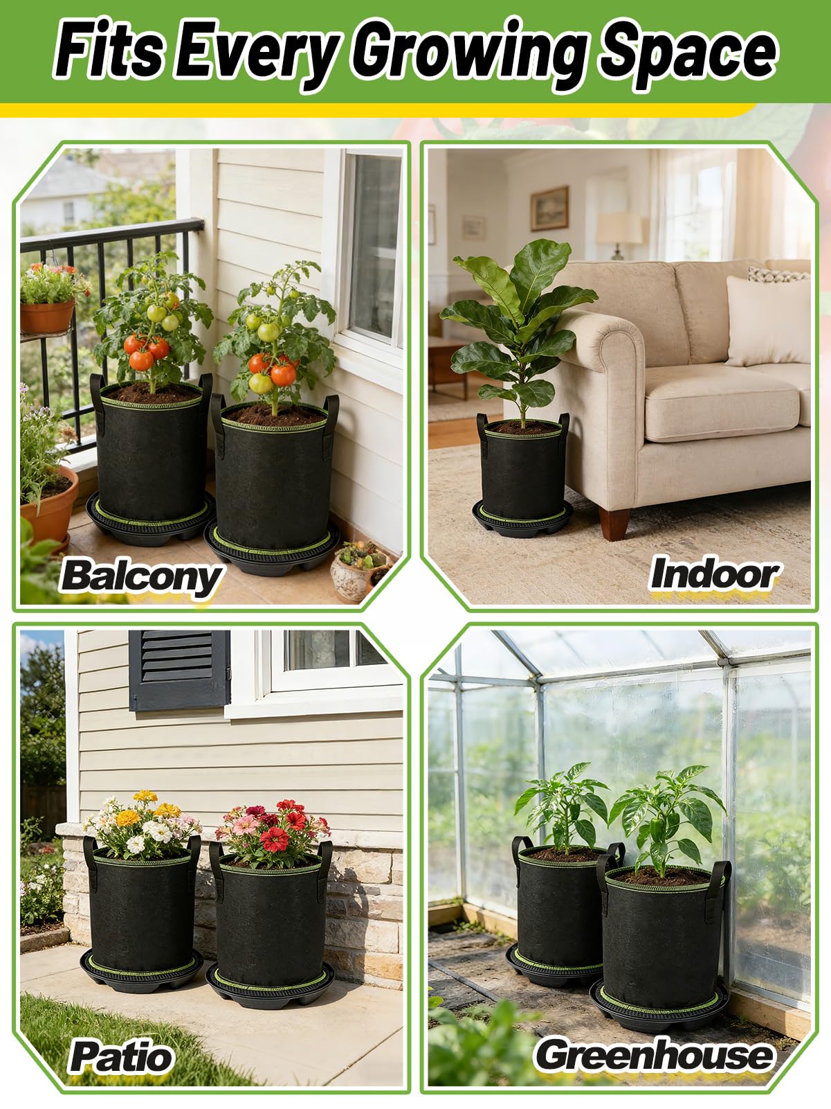 MADHOLLY Self Watering Pots for Indoor Plants with Grow Bags - 2 Pack 5 Gallon Thick Fabric Auto Irrigation Planter with Portable Handles, Water Storage Saucer, for Outdoor Vegetables, Herbs, Flower