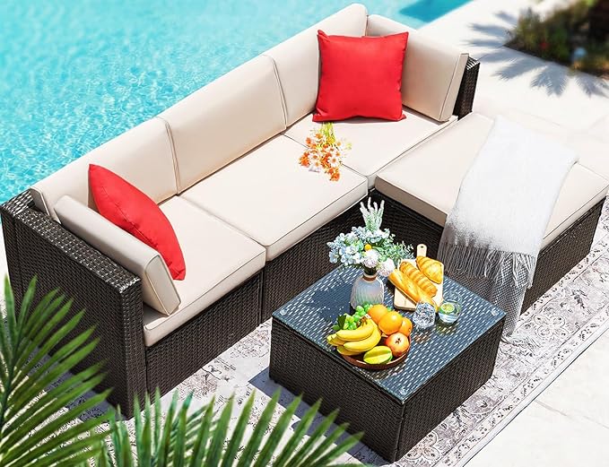 Devoko 5 Pieces Patio Furniture Sets All Weather Outdoor Sectional Patio Sofa
