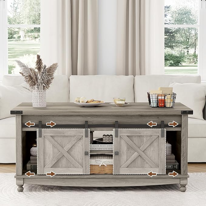ALLSTAND 48" Farmhouse Lift Top Coffee Table