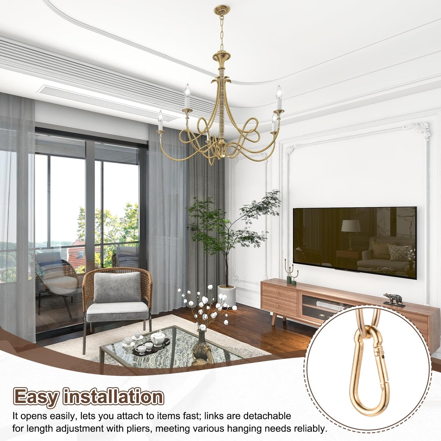 uxcell 7ft Lighting Hanging Chain, 2.8mm/0.11" Looping Metal Pendant Chandelier Chain Extension with 2 Spring Snap Hook for Hanging Plant Pendant Chandelier Light Fixture, Rose Gold