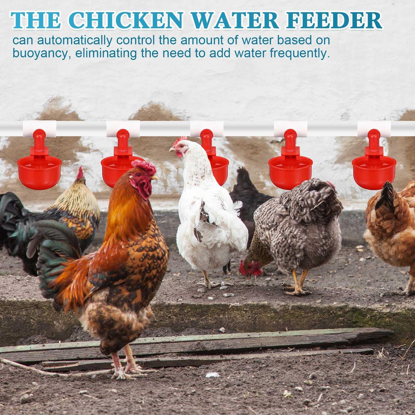 Tiangrid Complete Set Pipeline Automatic Poultry Nipple Waterer, 1/2" PVC Tee Fittings and Other Parts for Chicken, Turkey, Duck, Pigeon, Quail Feeding and Watering