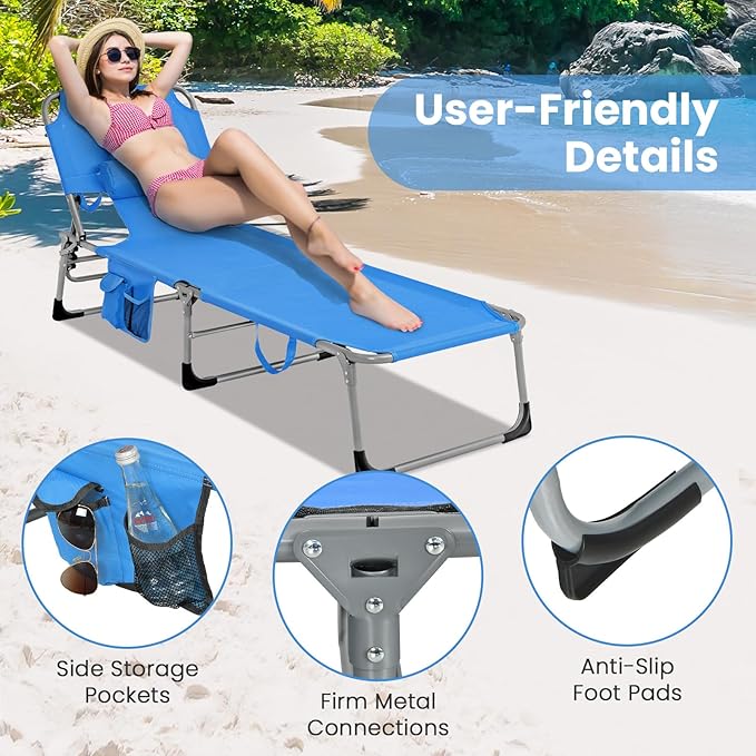 Goplus Tanning Chair, Folding Adjustable Patio Lounge Chair