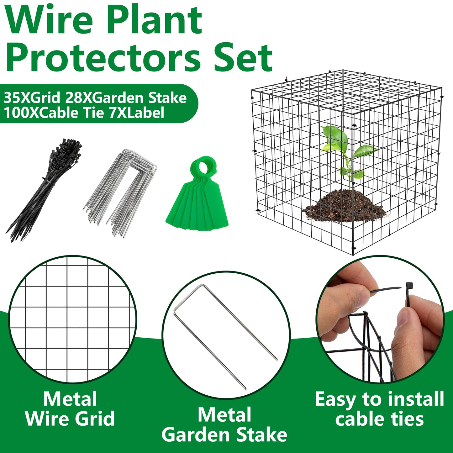 Adnee 7 Pack Wire Plant Protector with Cover-12x12x12 Inch Detachable Square Wire Cages to Prevent Animals-Metal Garden Plant Protector Cages for Protecting Plants Vegetables Flowers