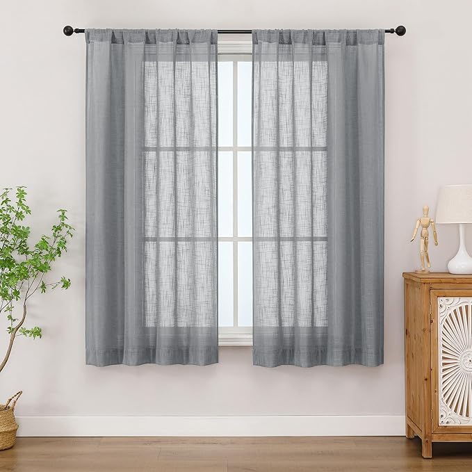 Chyhomenyc Charcoal Grey Semi Sheer Curtains 54 Inch Length