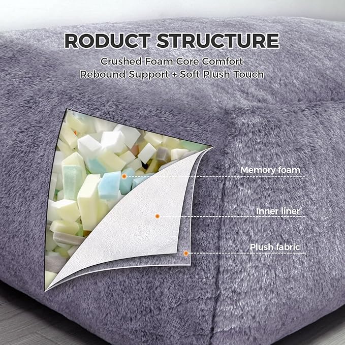 Giant Bean Bag Chair for Adults, Big Faux Fur Plush Bean Bag Lounger, Large