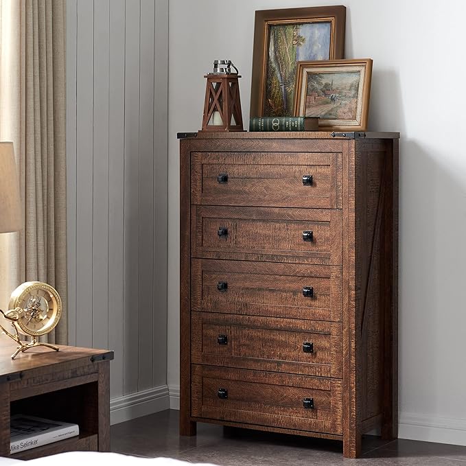 T4TREAM Farmhouse 5 Drawers Dresser Chests