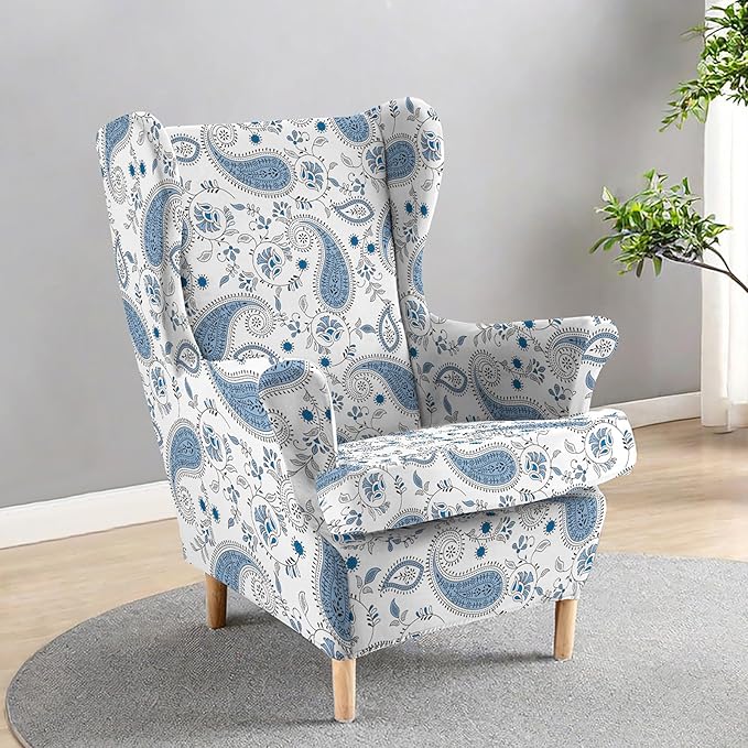 HAOYONG Wing Chair Slipcovers Printed Wingback Chair Covers 2 Pieces Wingback